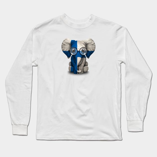 Baby Elephant with Glasses and Finnish Flag Long Sleeve T-Shirt by jeffbartels